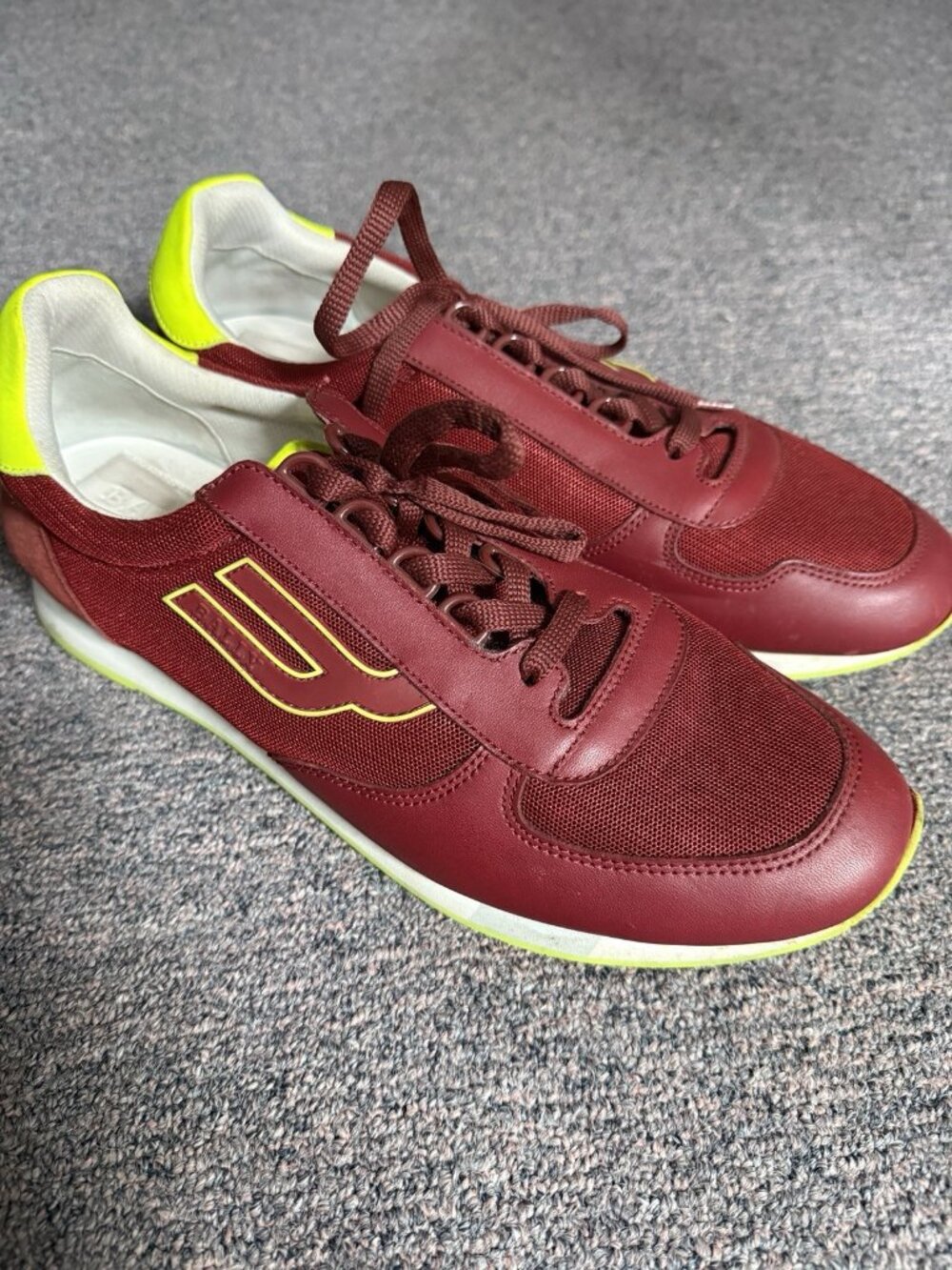 Bally Gavino T-M/108 Sneakers Red Leather Yellow Size 11.5D US Designer Urban